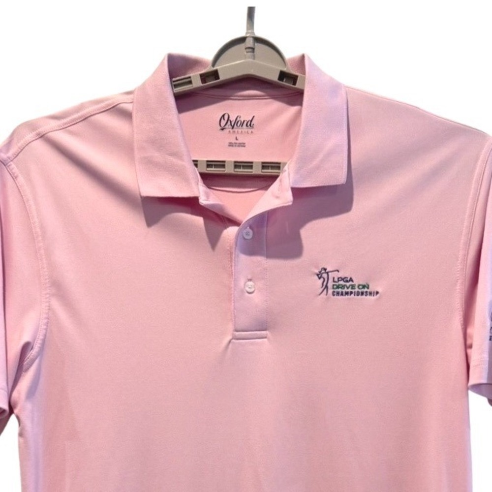Oxford America Polo Shirt‎ Pink Golf LPGA Drive On Reynolds Lake Oconee Mens L